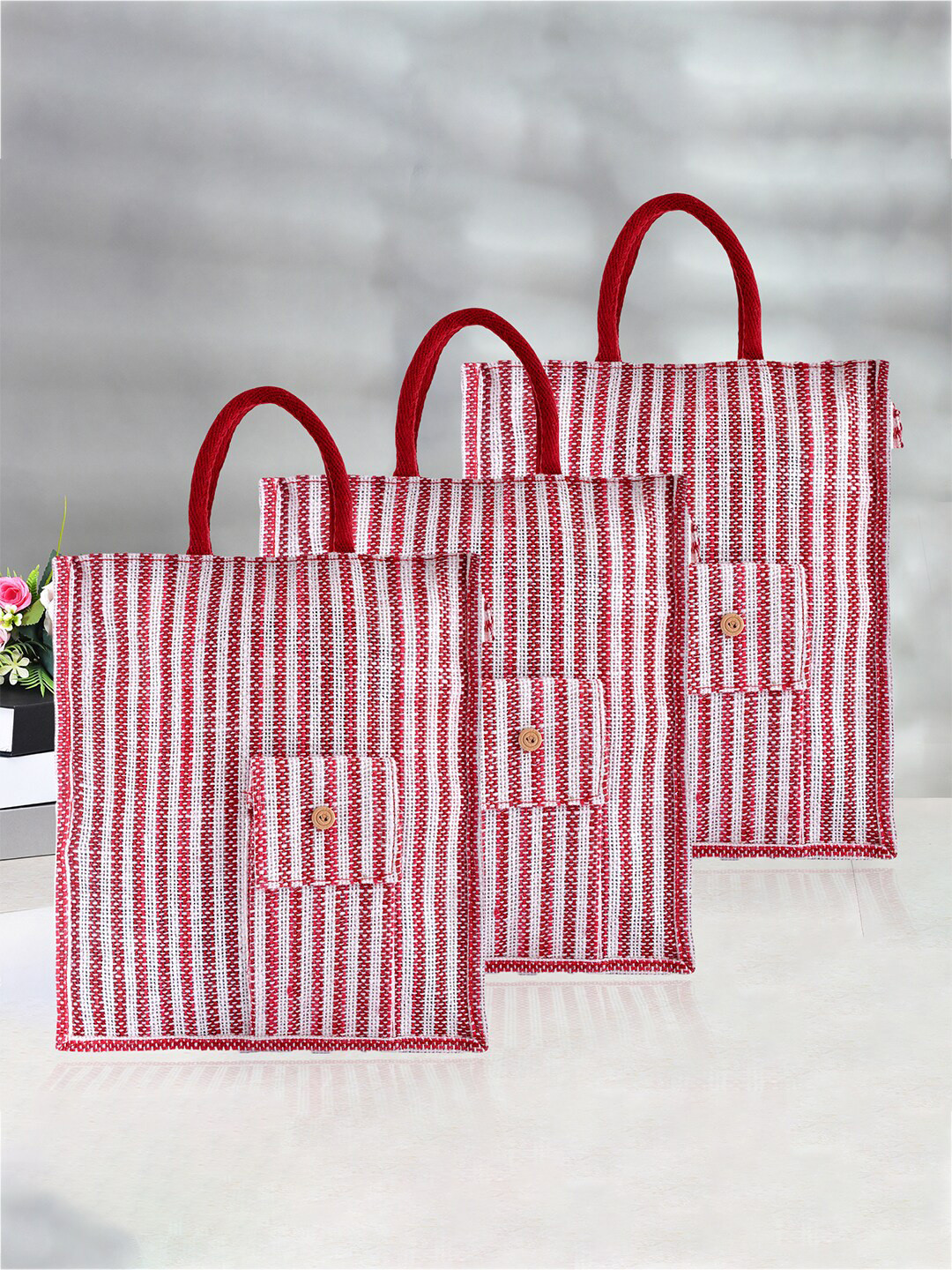 Kuber Industries Set Of 3 Printed Front Pocket Handheld Bags