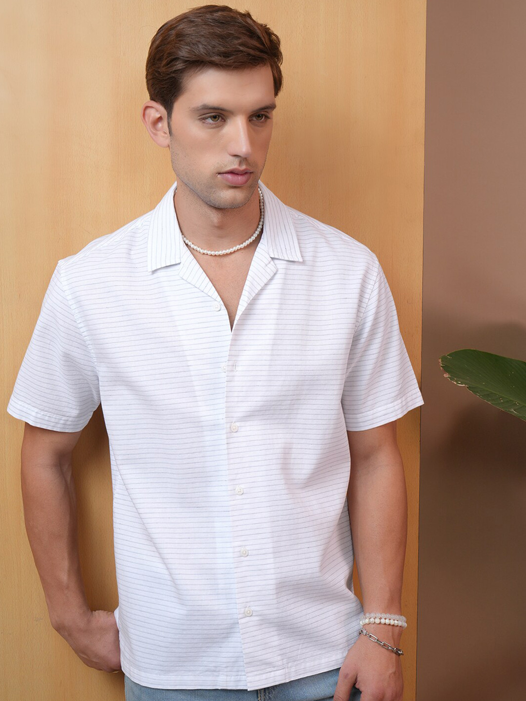 LOCOMOTIVE Premium Cotton Linen Waffle Textured Cuban Collar Relaxed Shirt