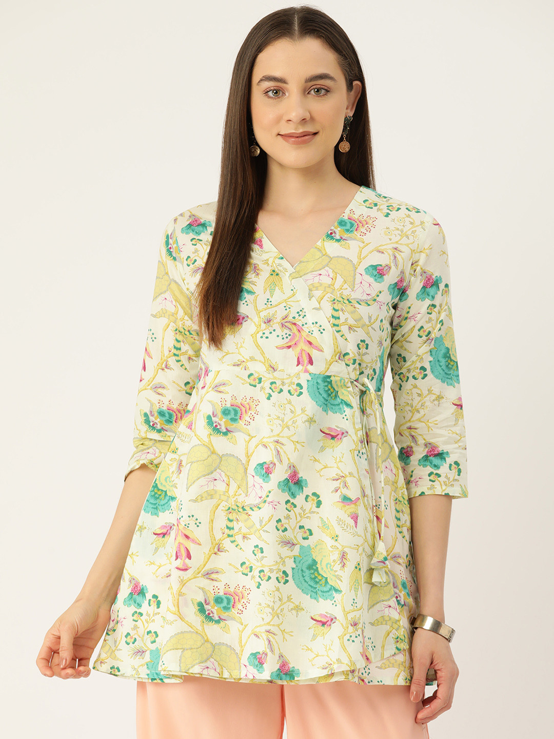 FERANOID Floral Printed Pure Cotton Angrakha Kurti