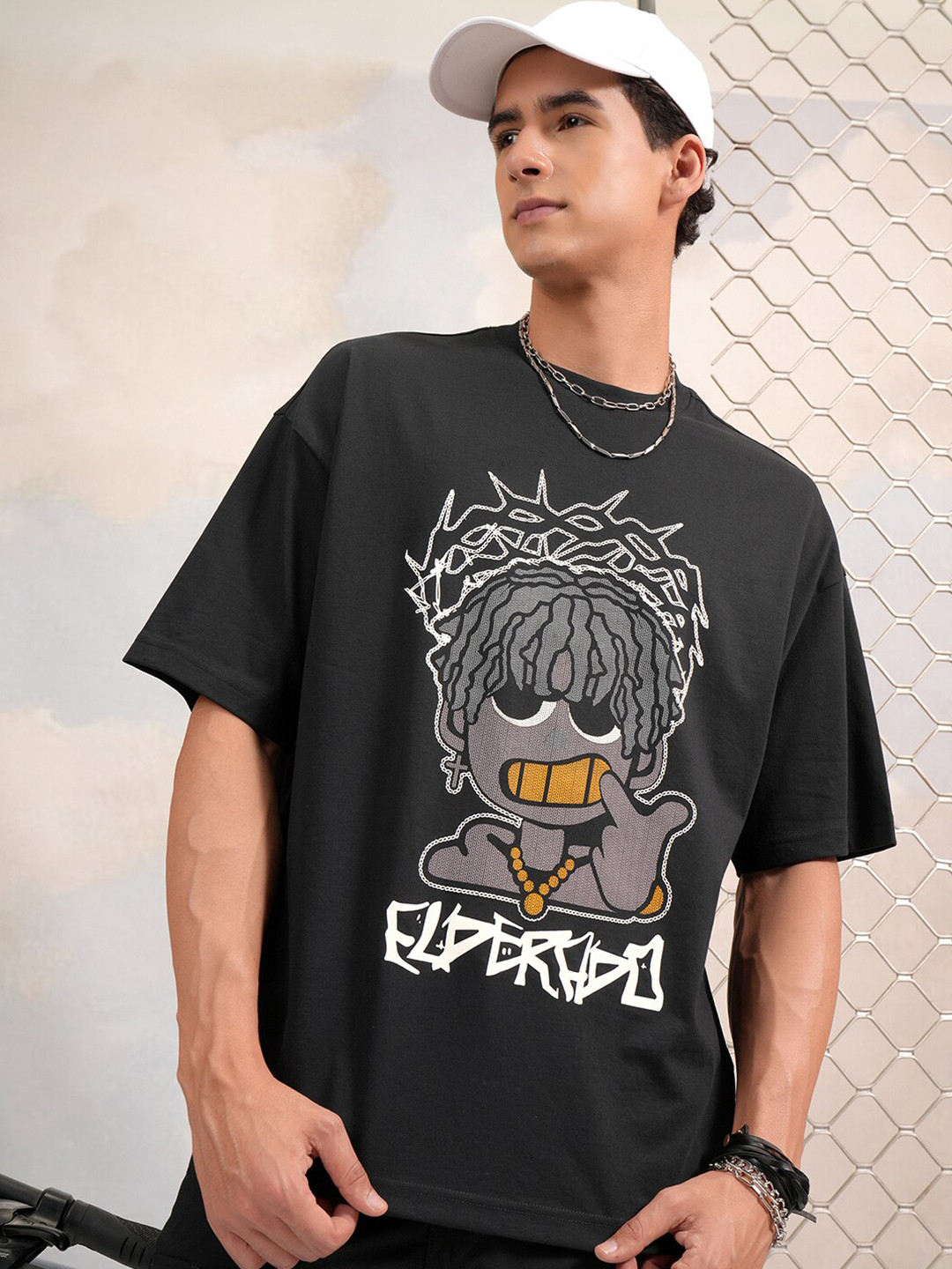 HIGHLANDER Graphic Puff Printed Round Neck Oversized T-shirt