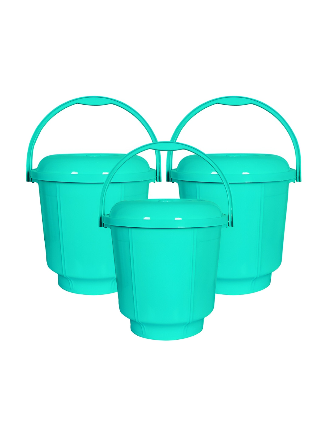 Kuber Industries Green 3 Pieces Lightweight Bucket with Lid