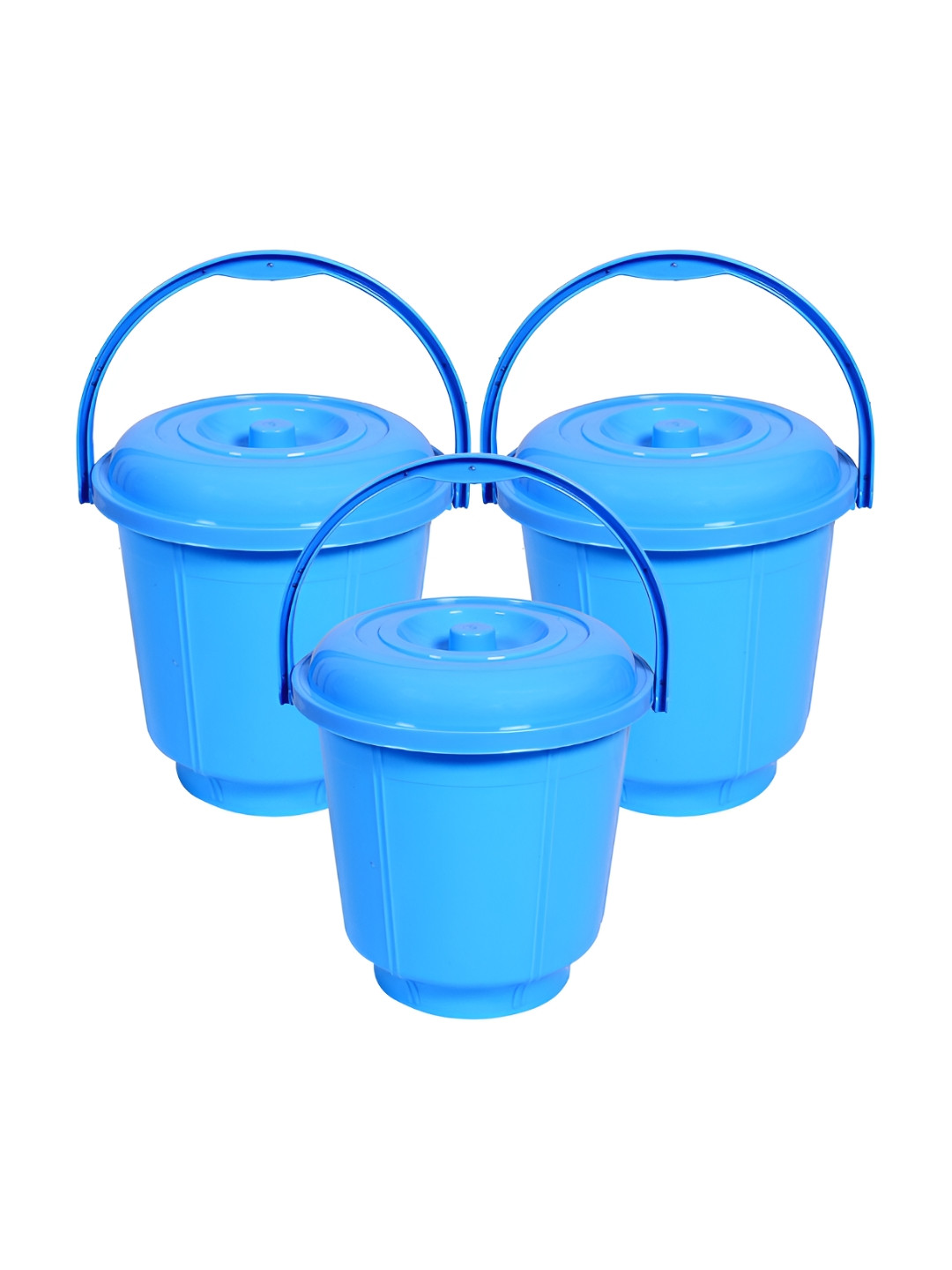 Kuber Industries Blue 3 Pieces Durable & Lightweight Buckets With Lid