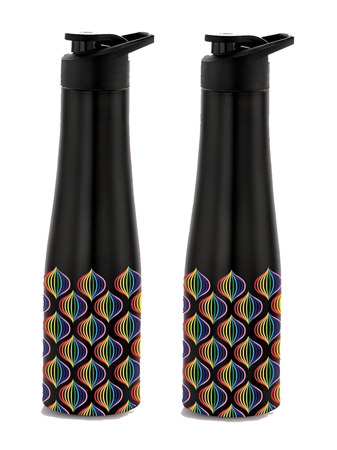 NIRLON Black Abstract Stainless Steel Single Wall Vacuum 2 Piece Water Bottle - 750ml