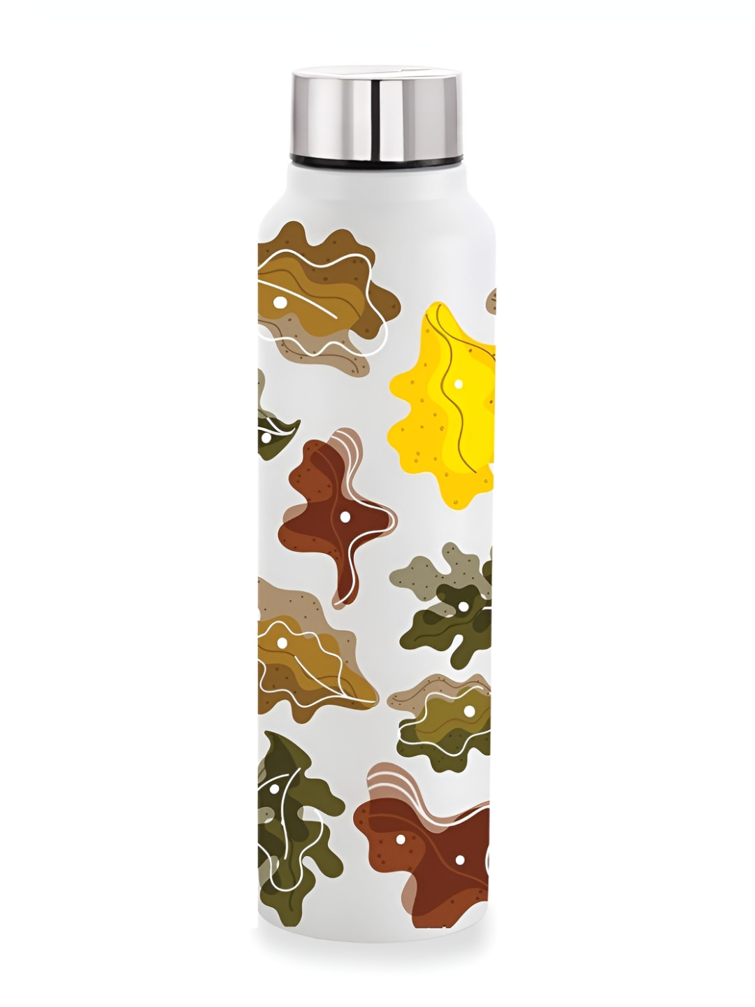 NIRLON White Abstract Stainless Steel Spill Proof Water Bottle - 1L
