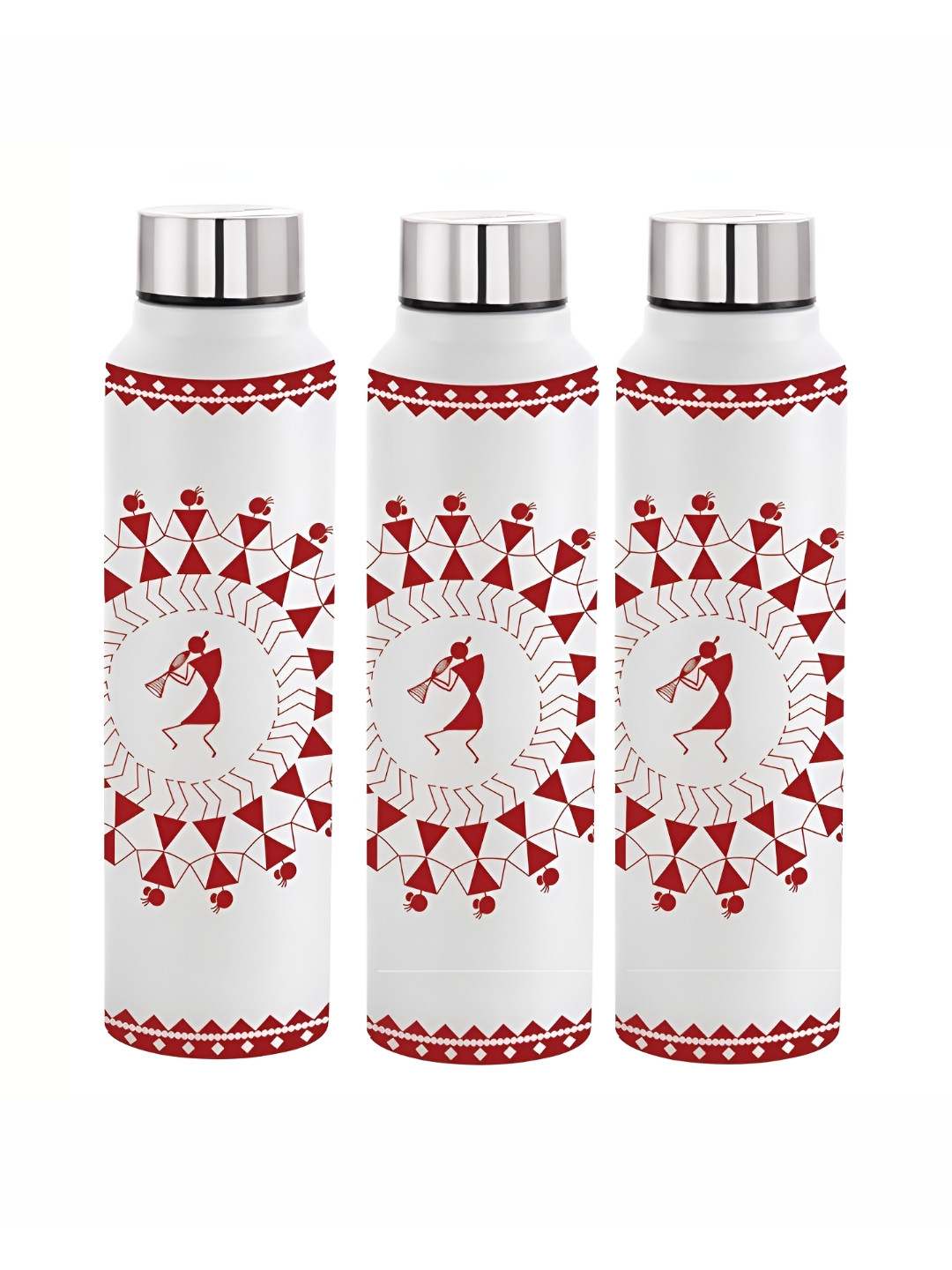 NIRLON White Conversational Stainless Steel Single Wall Vacuum 3 Piece Water Bottle - 1L