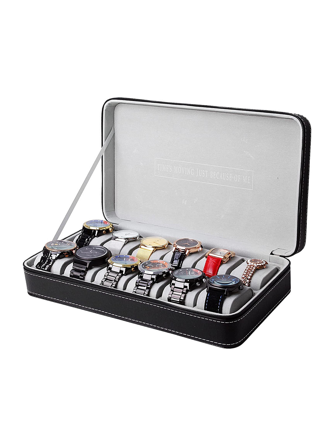 KriShyam Black 12 Slot Zipper Portable Watch Display Box