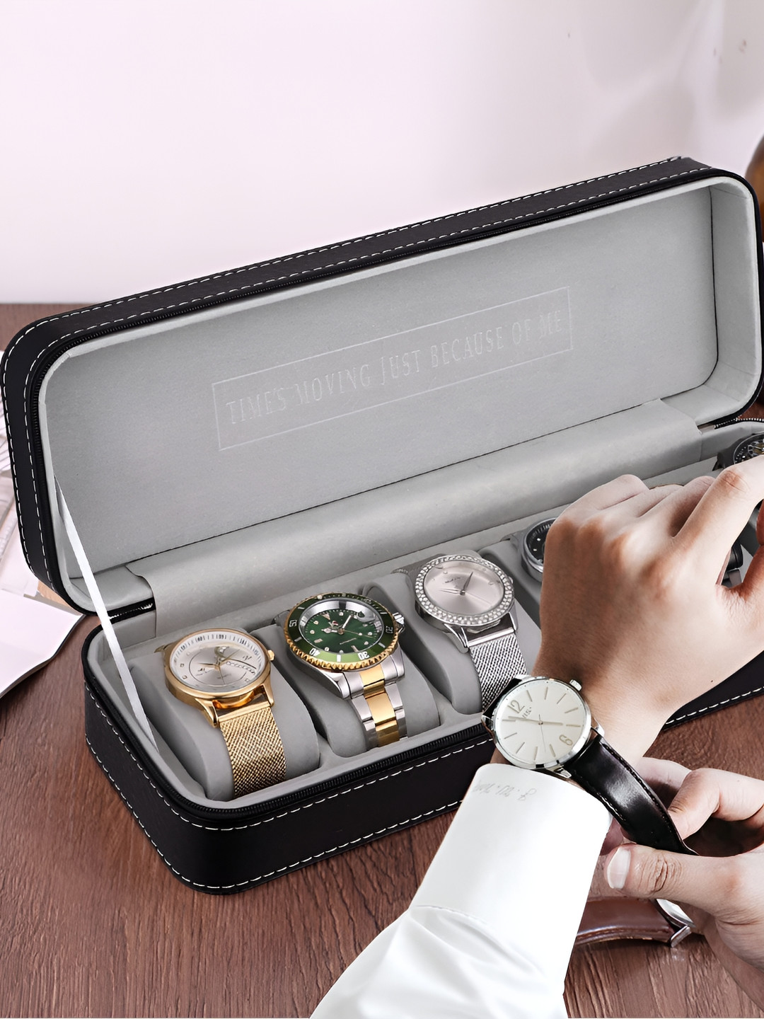 KriShyam Black 6-Slot Portable Zipper Watch Organiser