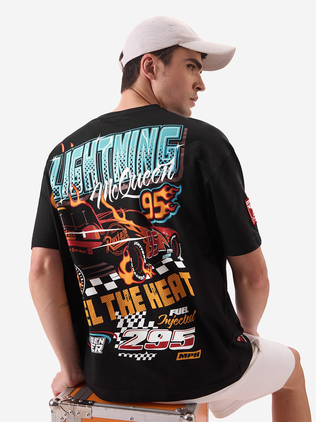 The Souled Store Cars: Lightning McQueen Graphic Printed Cotton Oversized T-shirt