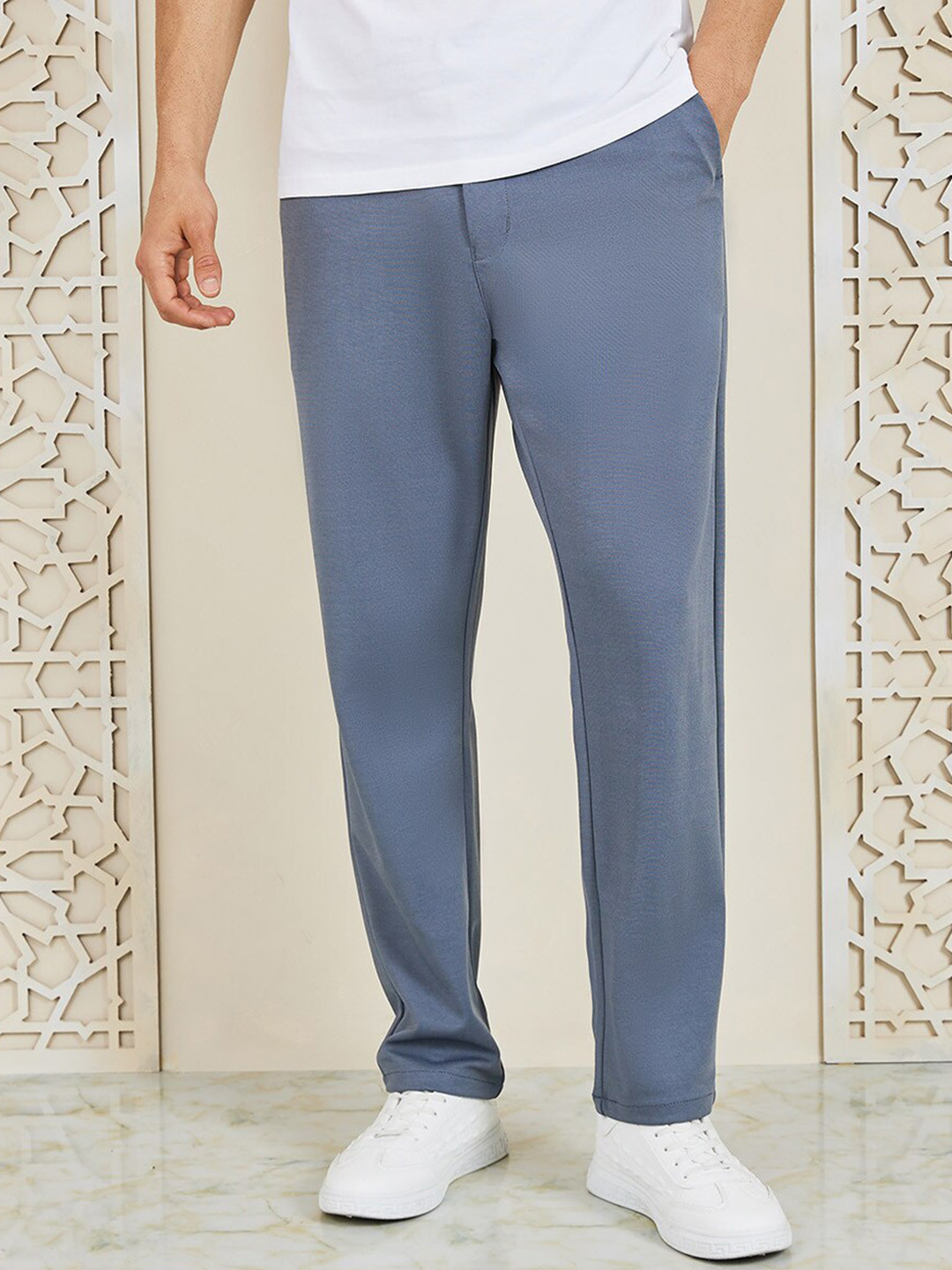 Styli Grey Men Mid-Rise Slim Fit Trousers