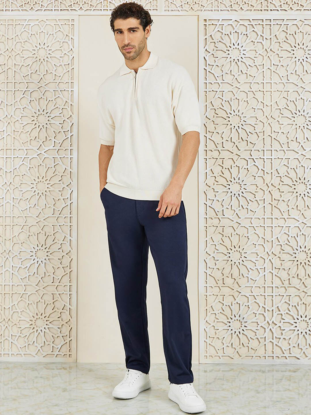 Styli Navy Blue Men Mid-Rise Slim Fit Trousers