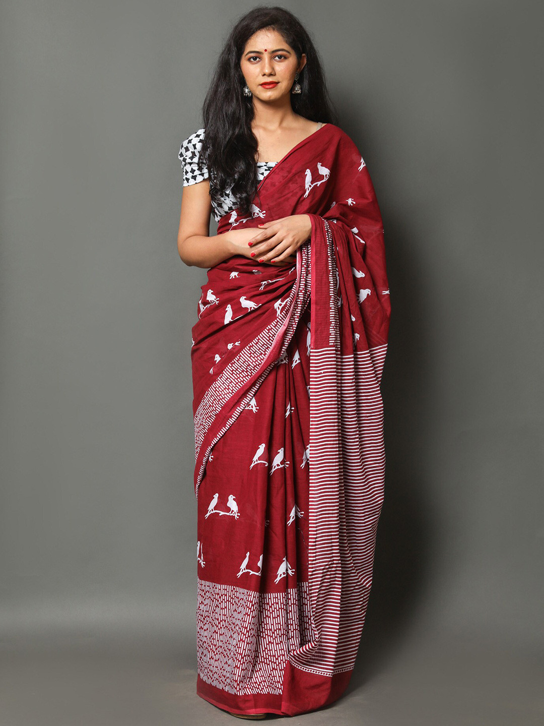 PALLO LATKE Ethnic Motifs Pure Cotton Block Print Saree