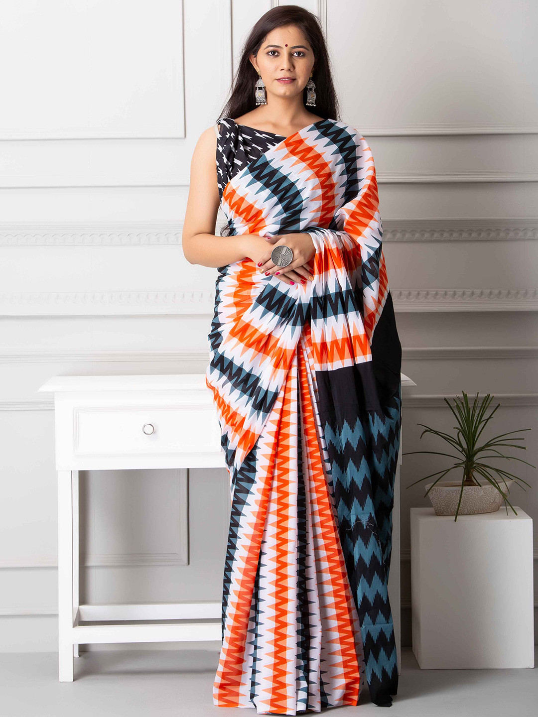 PALLO LATKE Kalamkari Pure Cotton Block Print Saree