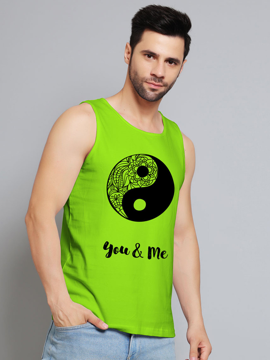 Juxar Printed Cotton Gym Vest JXR-040SAN-GN-XS