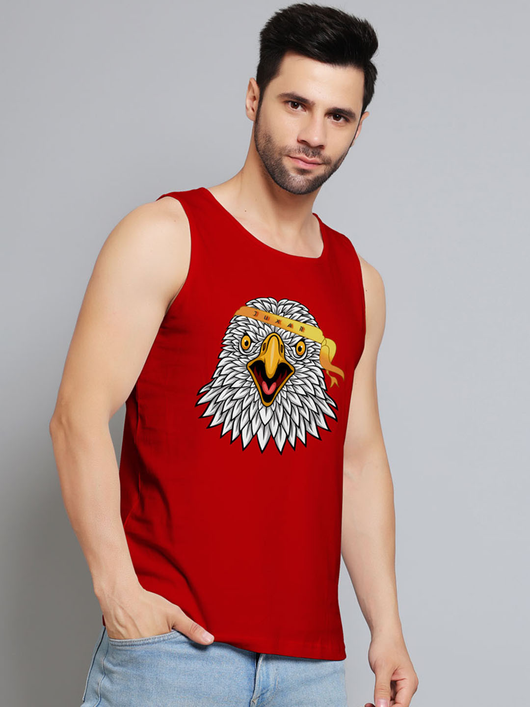 Juxar Printed Cotton Rich Sleeveless Innerwear Vests JXR-050SAN-RD-XS