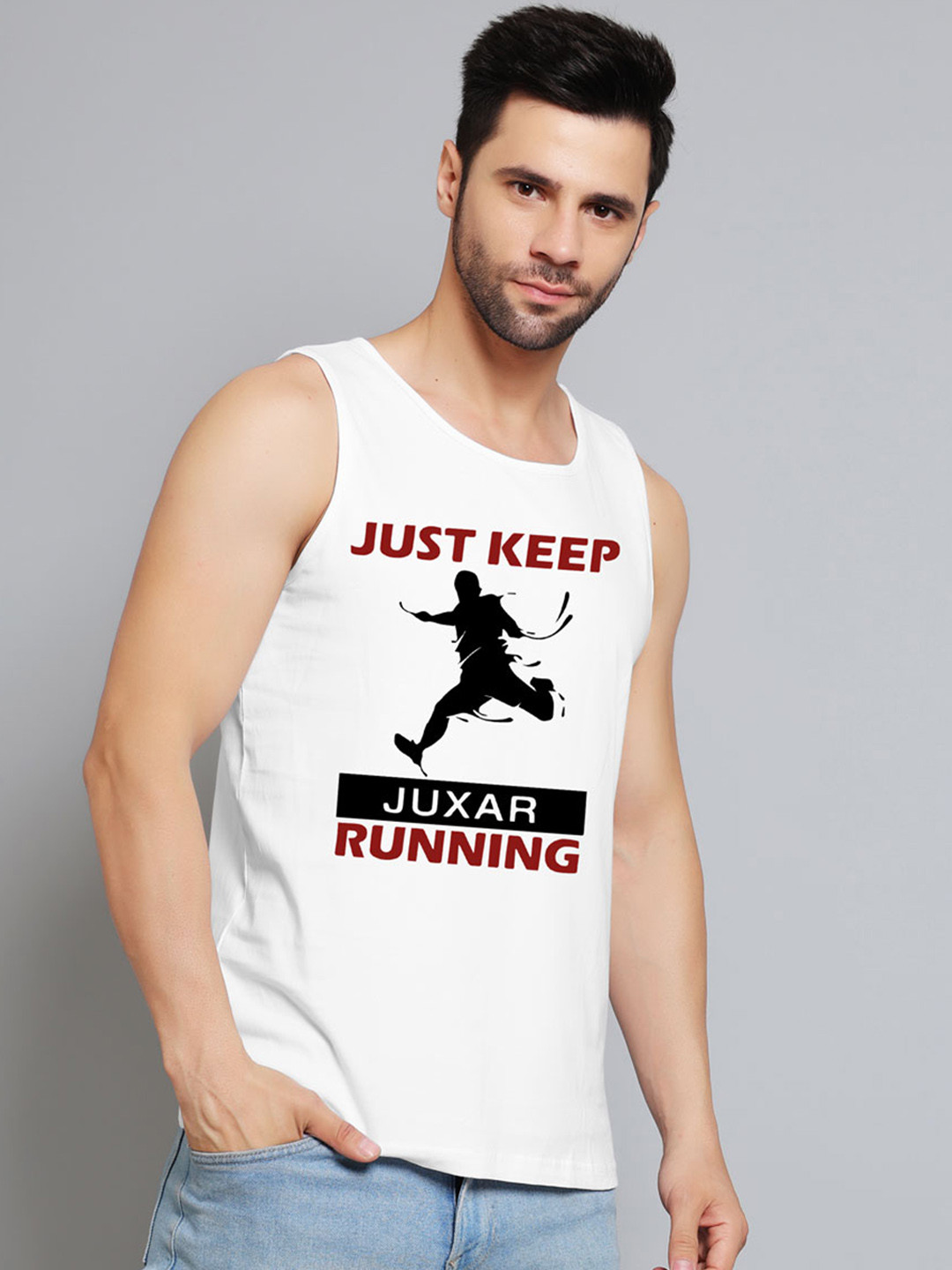 Juxar Printed Cotton Rich Sleeveless Innerwear Vests JXR-028SAN-WH-XS