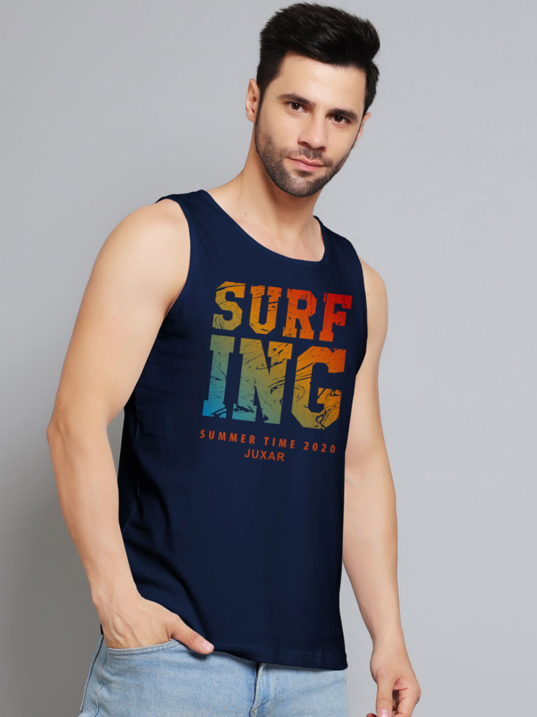 Juxar Printed Cotton Rich Sleeveless Innerwear Vests JXR-005SAN-NY-XS