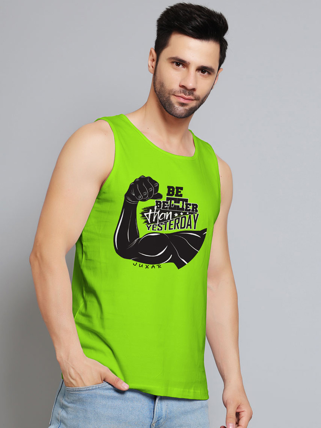 Juxar Printed Cotton Rich Sleeveless Innerwear Vests JXR-041SAN-GN-XS