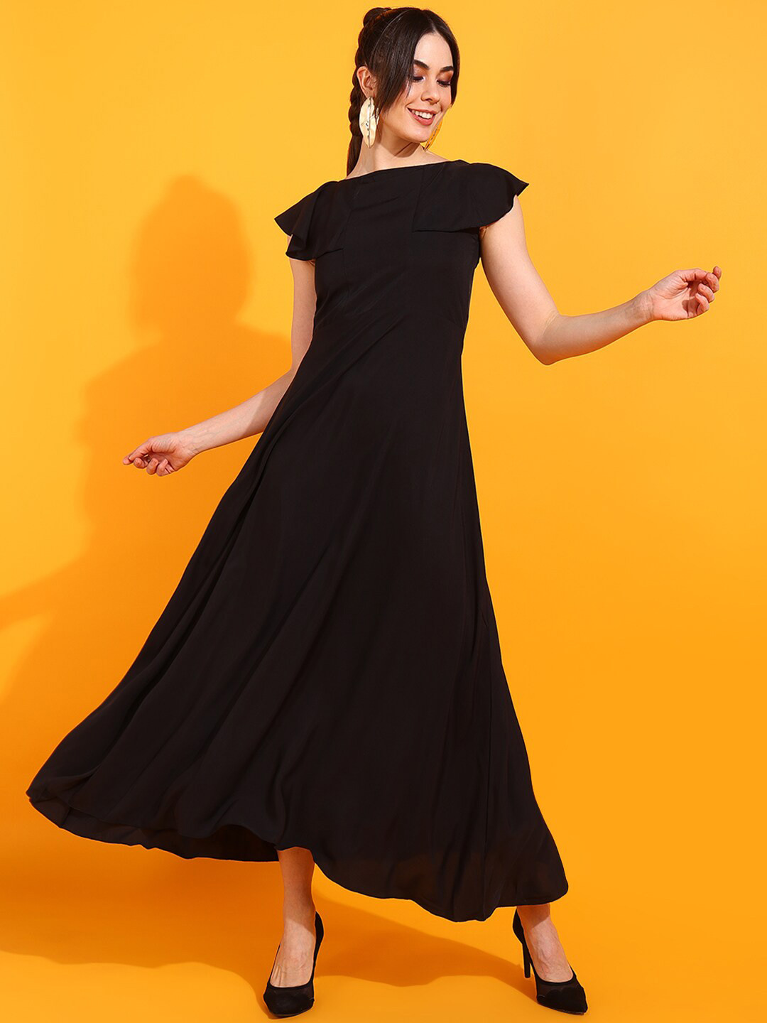 DressBerry Black Cape Sleeve Maxi Dress