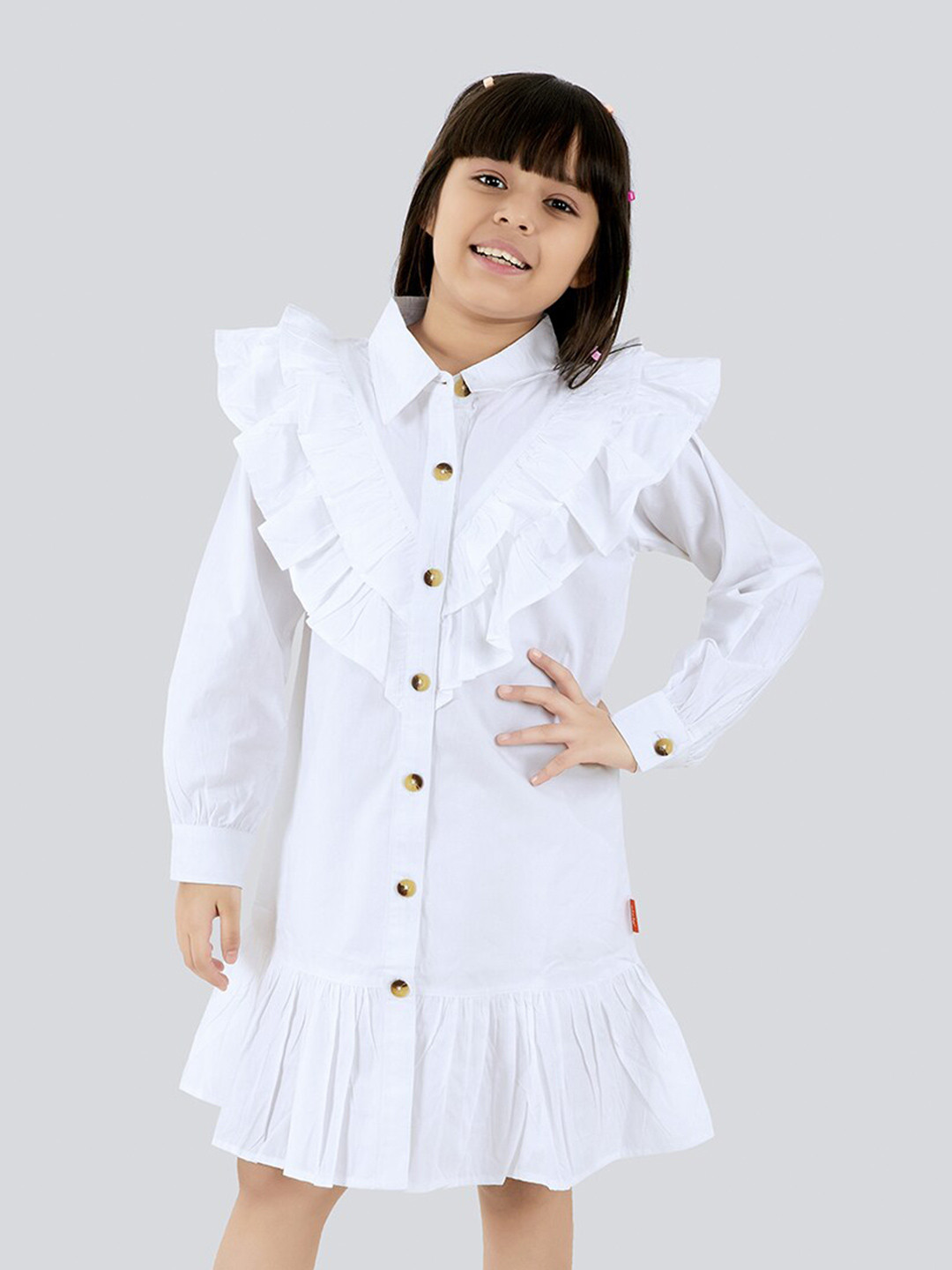 Olele Girls Victoria Ruffle Cotton Shirt Dress