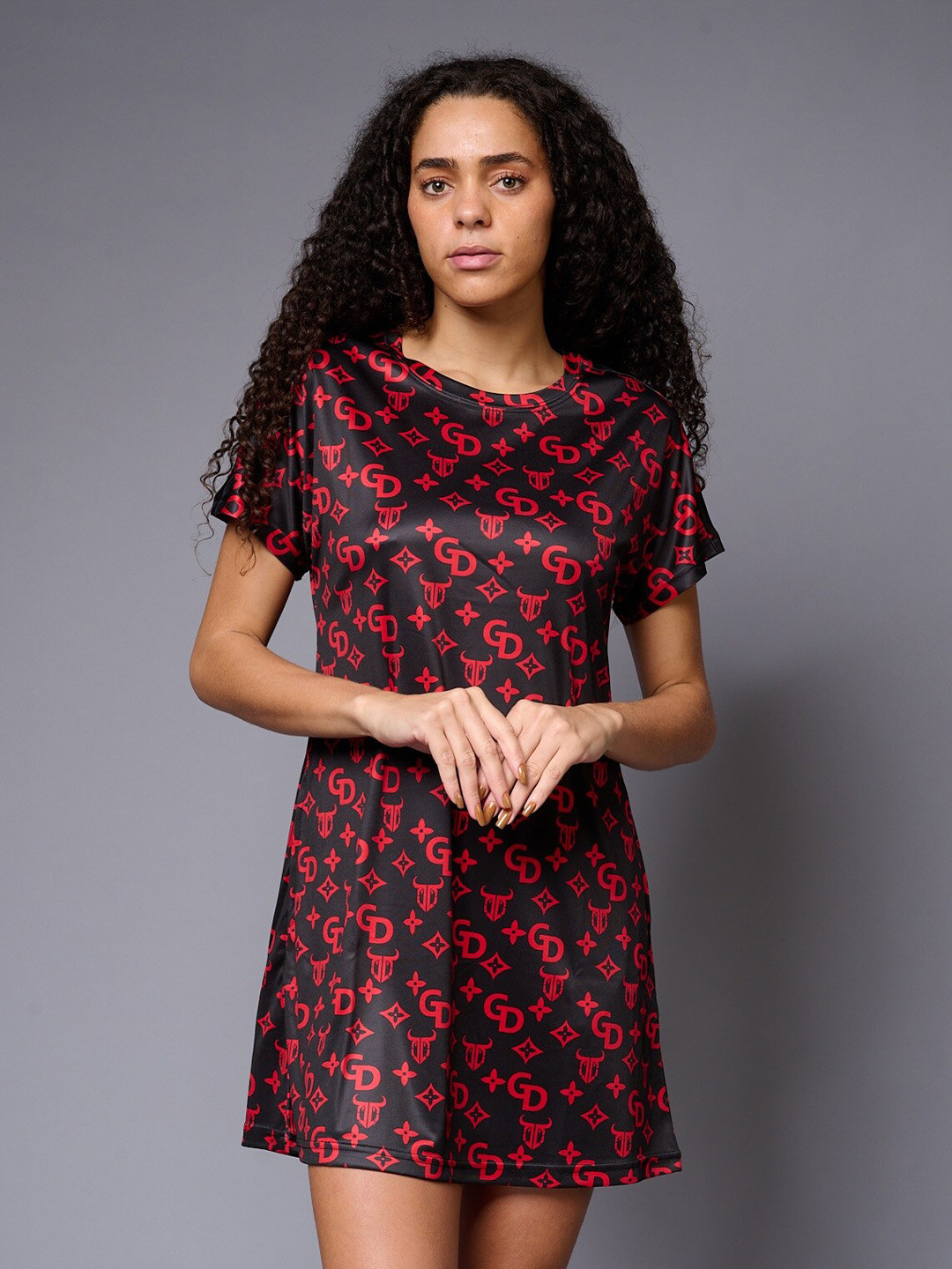 GO DEVIL Typography Printed Cotton T-shirt Dress