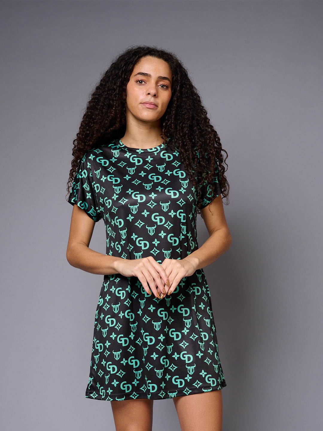 GO DEVIL Typography Printed Cotton T-shirt Dress