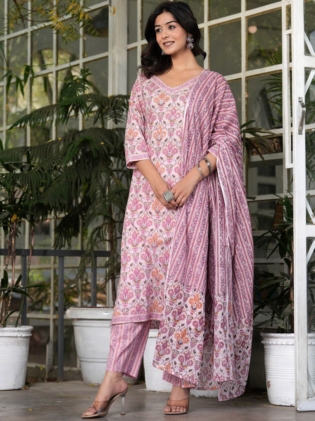 TOULIN Ethnic Motifs Printed Pure Cotton Straight Kurta with Palazzos & With Dupatta