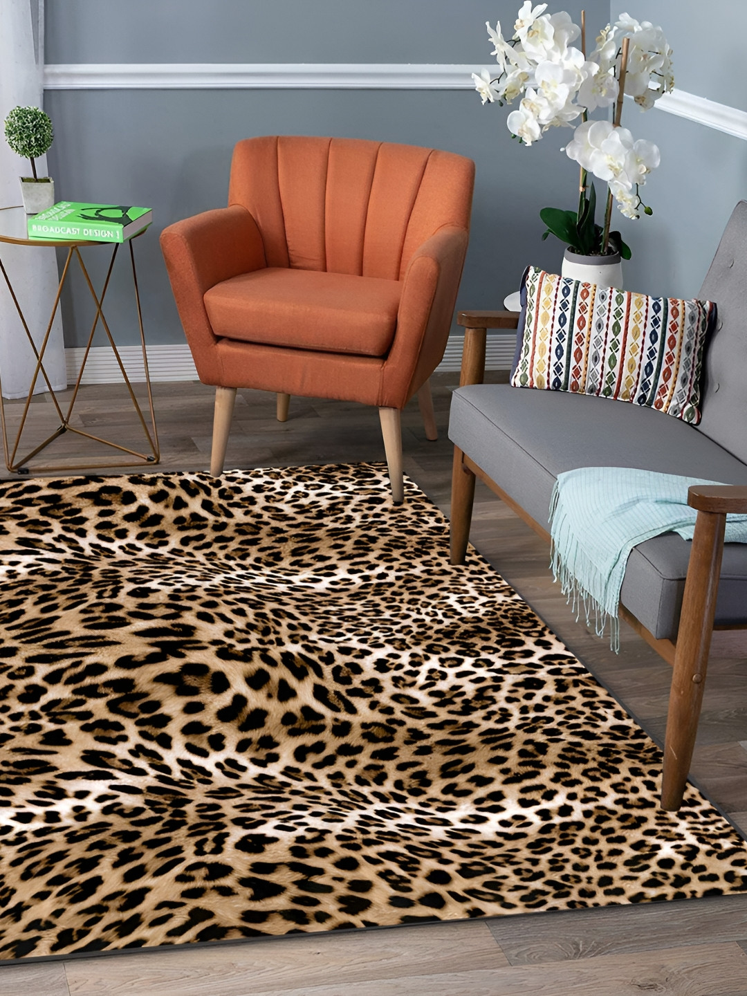 Sparrow world Brown & Black Animal Printed Anti-Skid Carpet