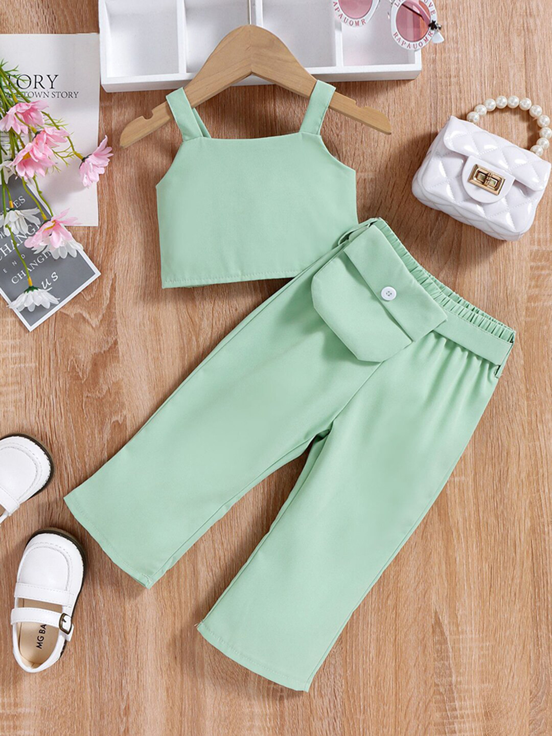 INCLUD Girls Camisole Top With Elasticated Pants & Belted Bag