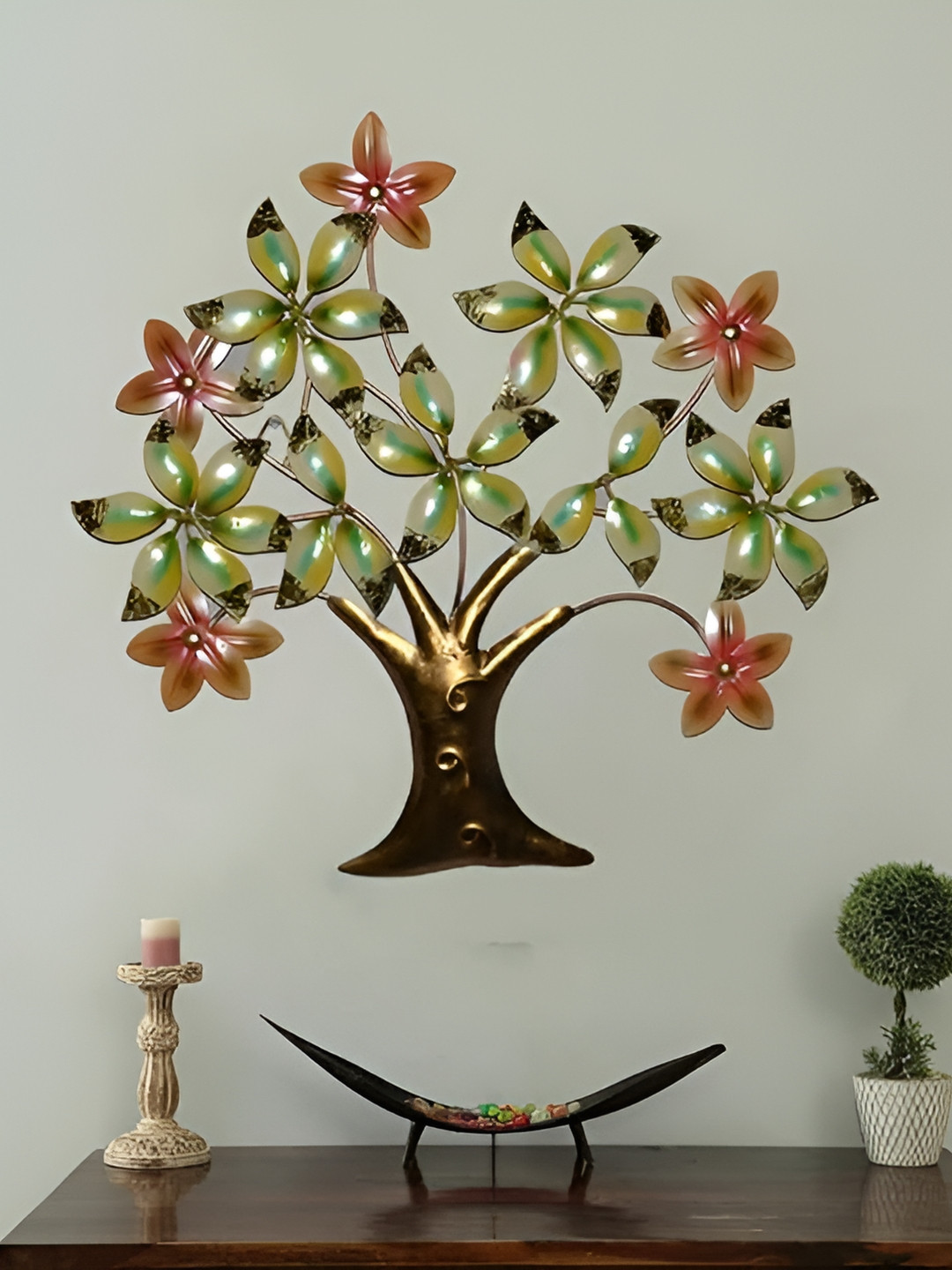 CraftVatika Tree Wall Art Metal Floral Glossy Wall Mounted Hall Wall Hangings-23.5In
