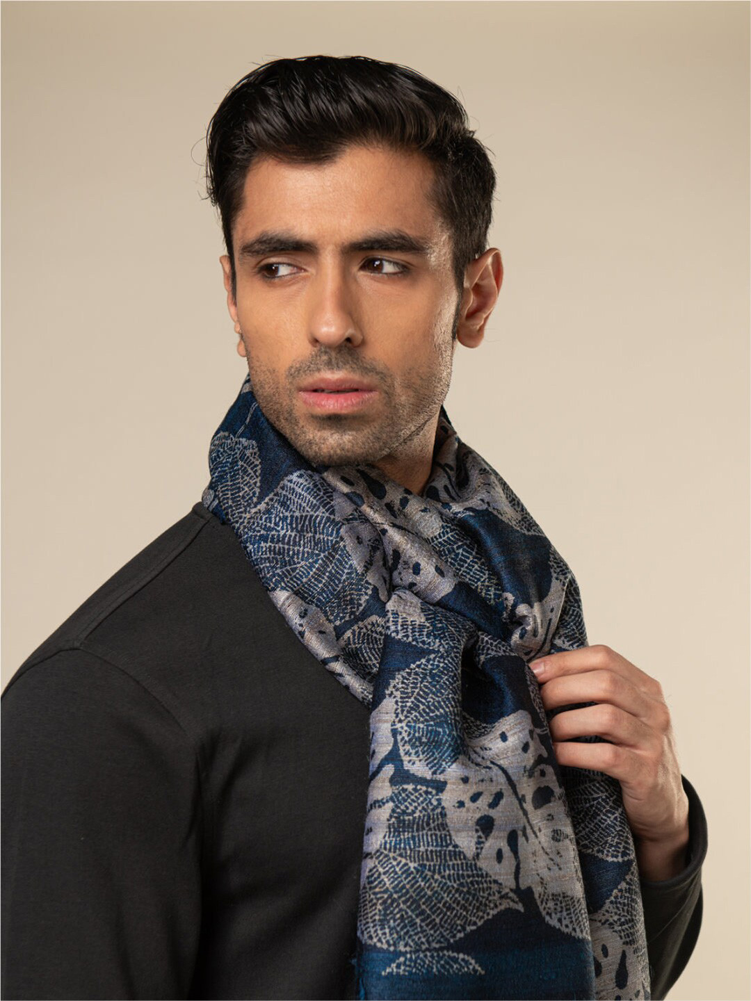 AESHAANE Men Hand Block Printed Silk Scarf