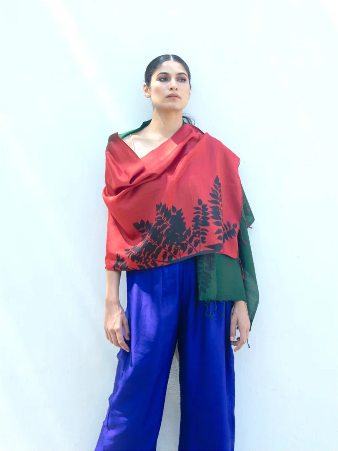 AESHAANE The Damp Foilage Tropical Printed Silk Scarves