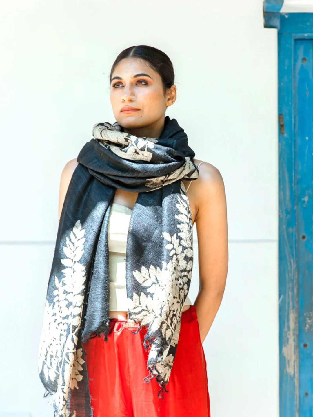 AESHAANE Magnum Opus Tropical Printed Tasseled Tussar Silk Scarves