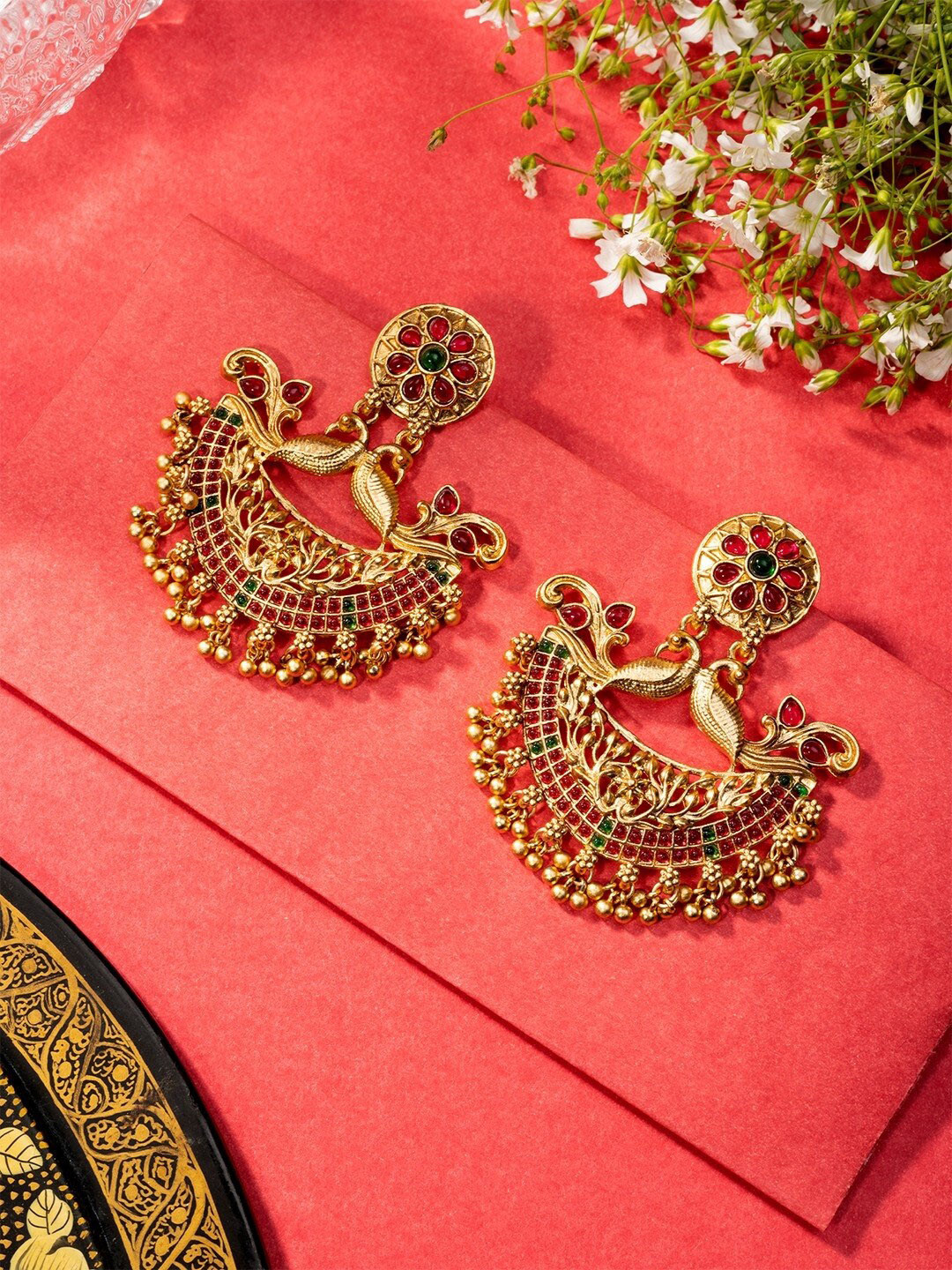 Niscka Gold-Plated Stone Studded & Bedded Earrings