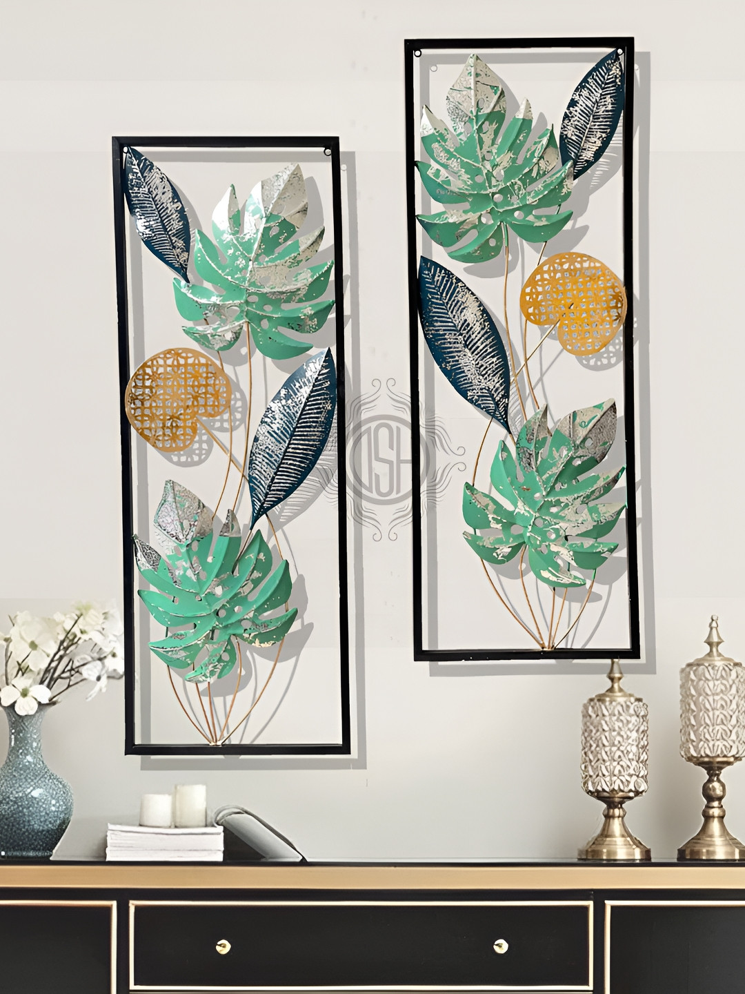 DSH Crafting Your Curiosity Tokyo Metal Floral Matte Hall 2Pcs Wall Hangings-36.2In