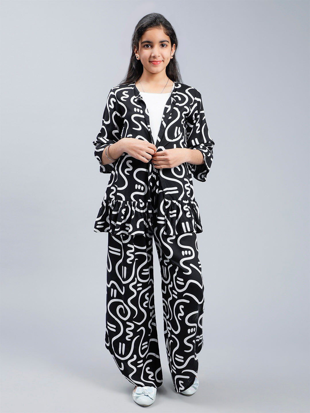 Unique Designers Girls Abstract Printed Top with Palazzos