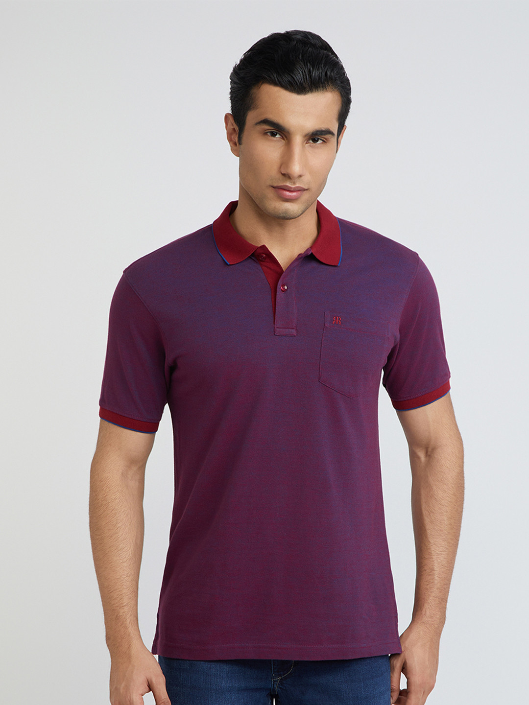 Raymond Pure Cotton Dual-Toned Modern Fit Polo Collar T-shirt