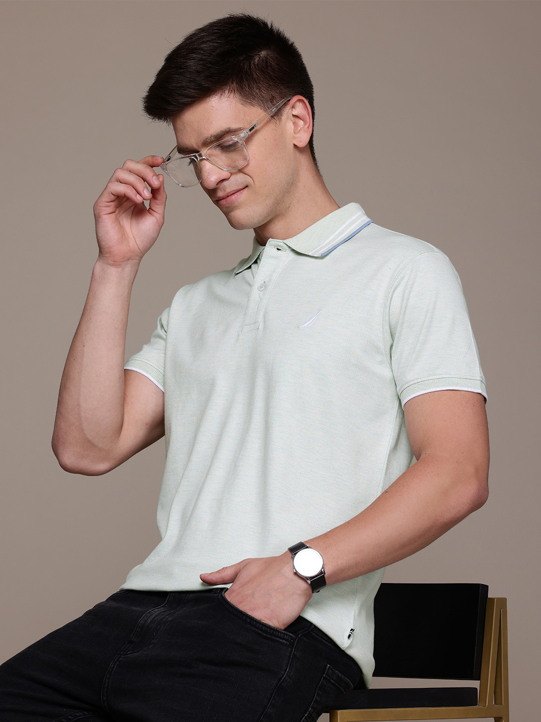 Nautica Polo Collar Melange Effect T-shirt