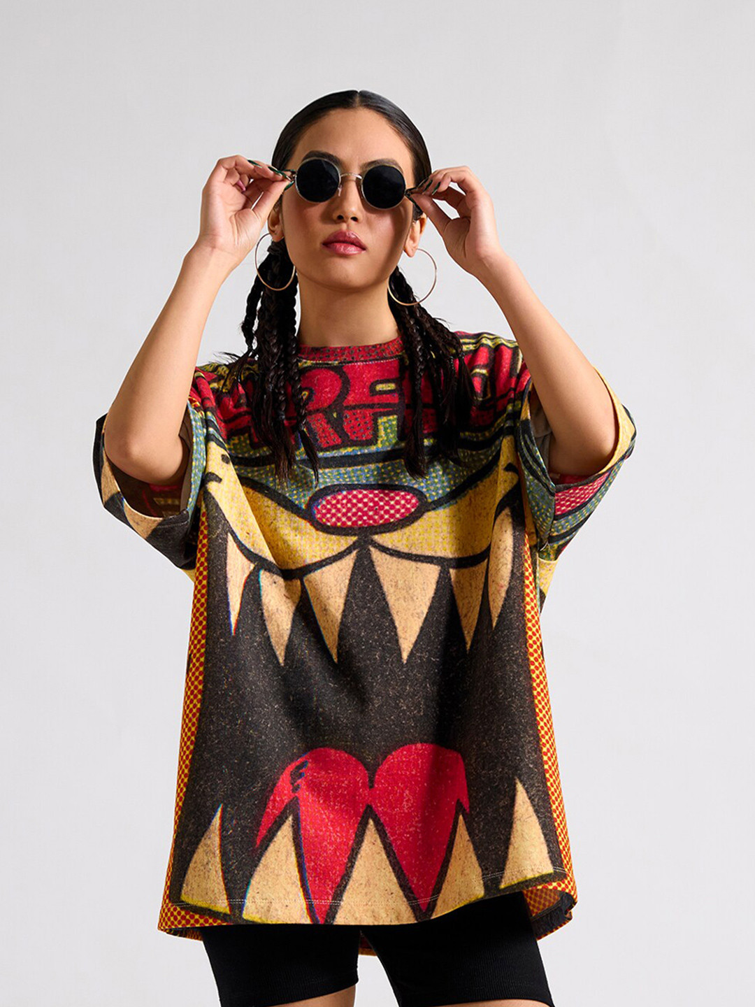 THE CLOTHING FACTORY Graphic Printed Cotton Round Neck Oversized T-shirt