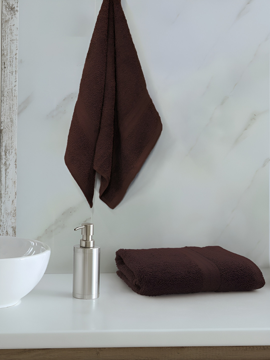 Sassoon Coffee Brown 2-Pcs Pure Cotton Hand Towels