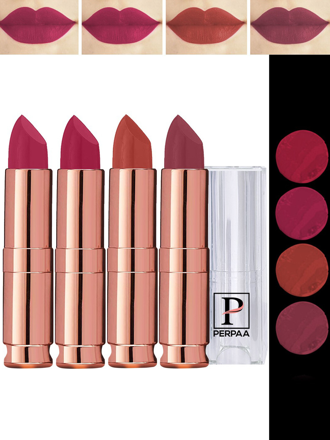 PERPAA Antique Set Of 4 Velvet Matte Lipstick- 3.5g Each-Rust Orange-Mauve-Magenta-Pink