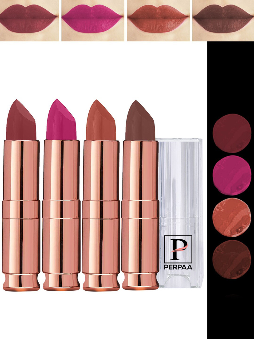 PERPAA Set Of 4 Antique Velvet Matte Lipstick Jojoba Oil & Butter-3.5gm Each-62-67-71-110