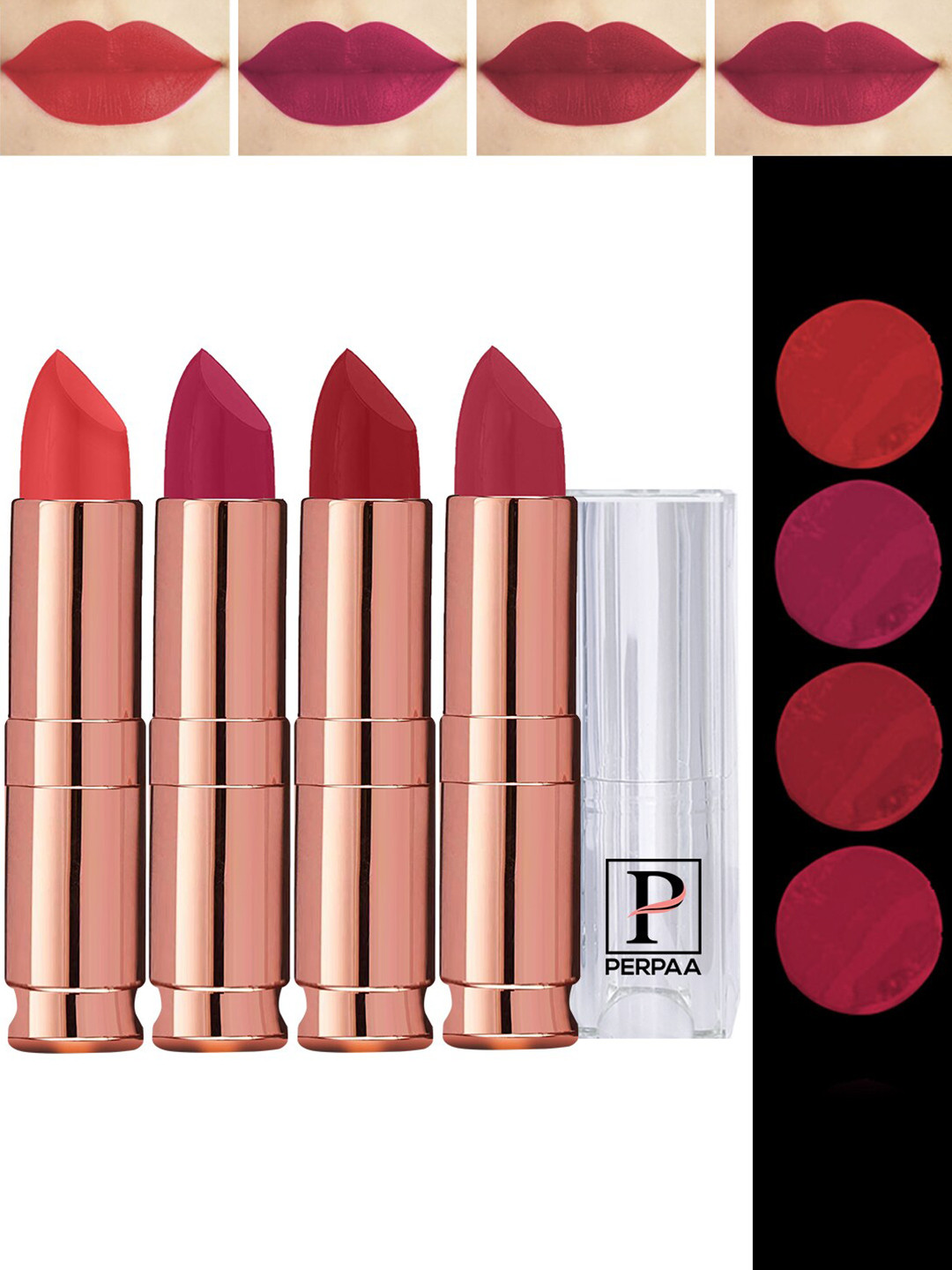 PERPAA 4Pc Antique Velvet Matte Lipstick with Jojoba Oil & Shea Butter- Shades 84-86-87-93