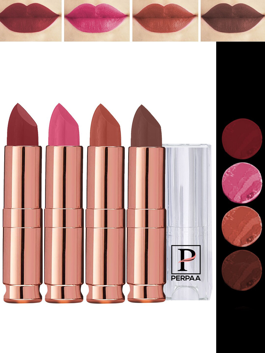 PERPAA 4Pc Antique Velvet Matte Lipstick with Jojoba Oil & Shea Butter- Shades 60,62,67,96
