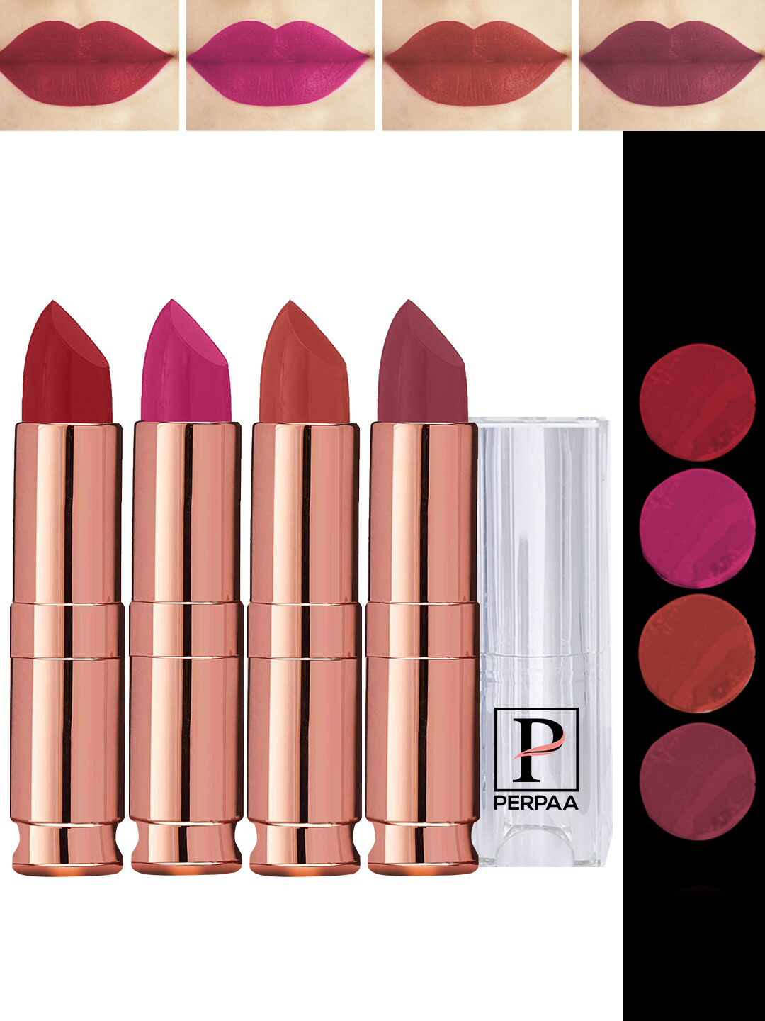 PERPAA 4Pc Antique Velvet Matte Lipstick with Jojoba Oil & Shea Butter- Shades 71-73-80-86