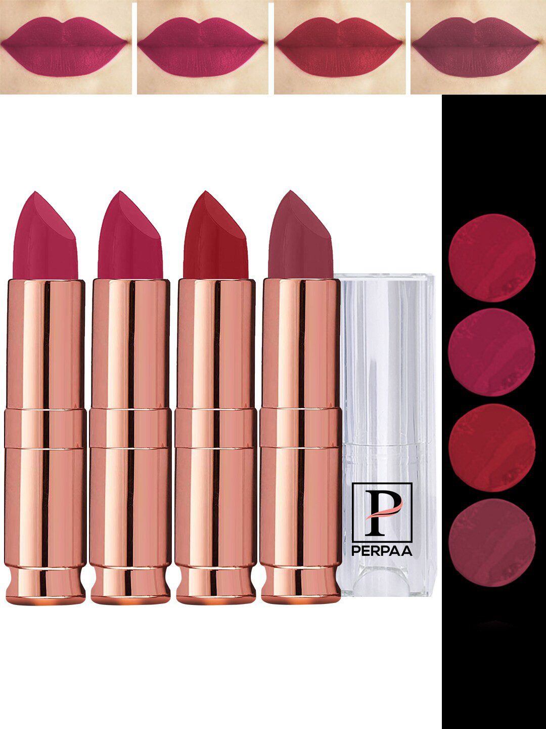 PERPAA 4Pc Antique Velvet Matte Lipstick with Jojoba Oil & Shea Butter- Shades 80-84-86-92