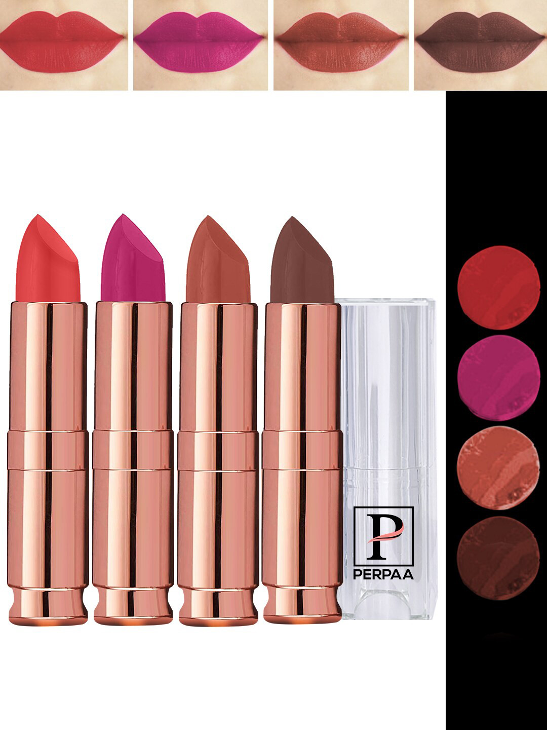 PERPAA 4Pc Antique Velvet Matte Lipstick with Jojoba Oil & Shea Butter- Shades 62-67-71-93