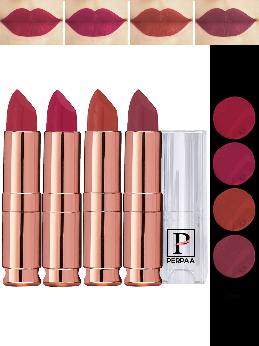 PERPAA 4Pc Antique Velvet Matte Lipstick with Jojoba Oil & Shea Butter- Shades 73-80-84-87