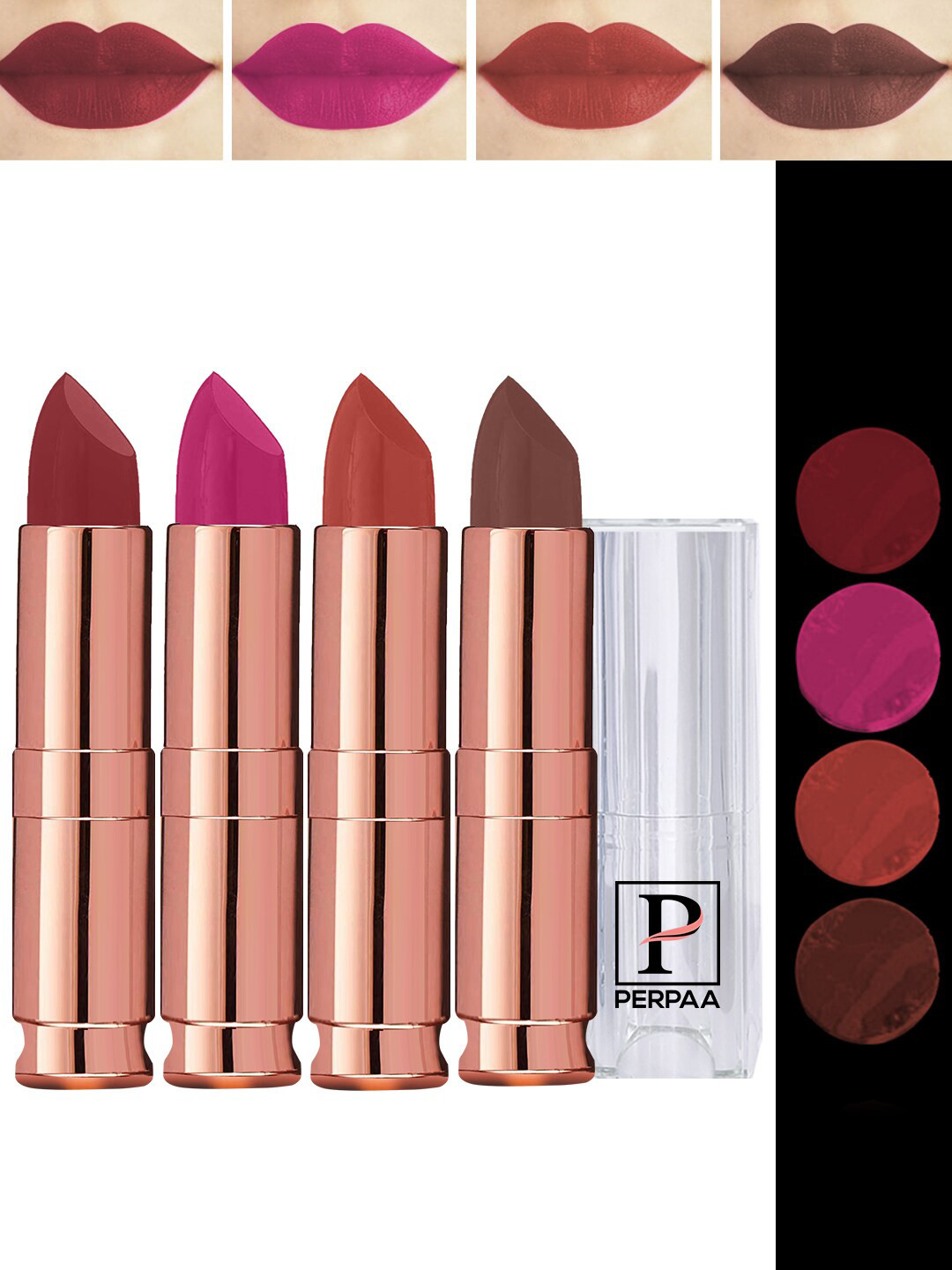 PERPAA 4Pc Antique Velvet Matte Lipstick with Jojoba Oil & Shea Butter- Shades 67-71-73-96