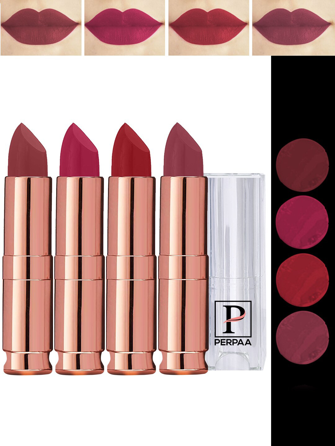 PERPAA 4Pc Antique Velvet Matte Lipstick with Jojoba Oil & Shea Butter-Shades 80-84-86-110
