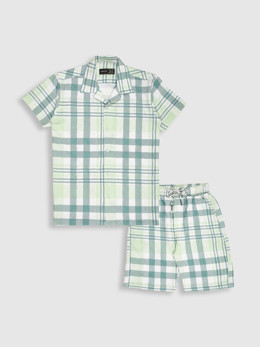 CAVIO Boys Checked Shirt Collar Short Sleeves Pure Cotton Shirt with Shorts